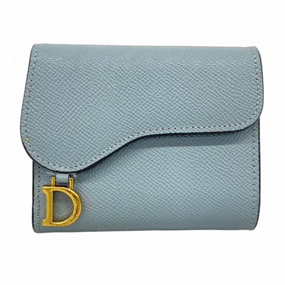Christian Dior Saddle Leather Tri-fold Wallet Blue Women's - Picture 1 of 10